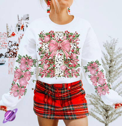 POINSETTIA CROSS - CREWNECK SWEATSHIRT W/ SLEEVE PRINT