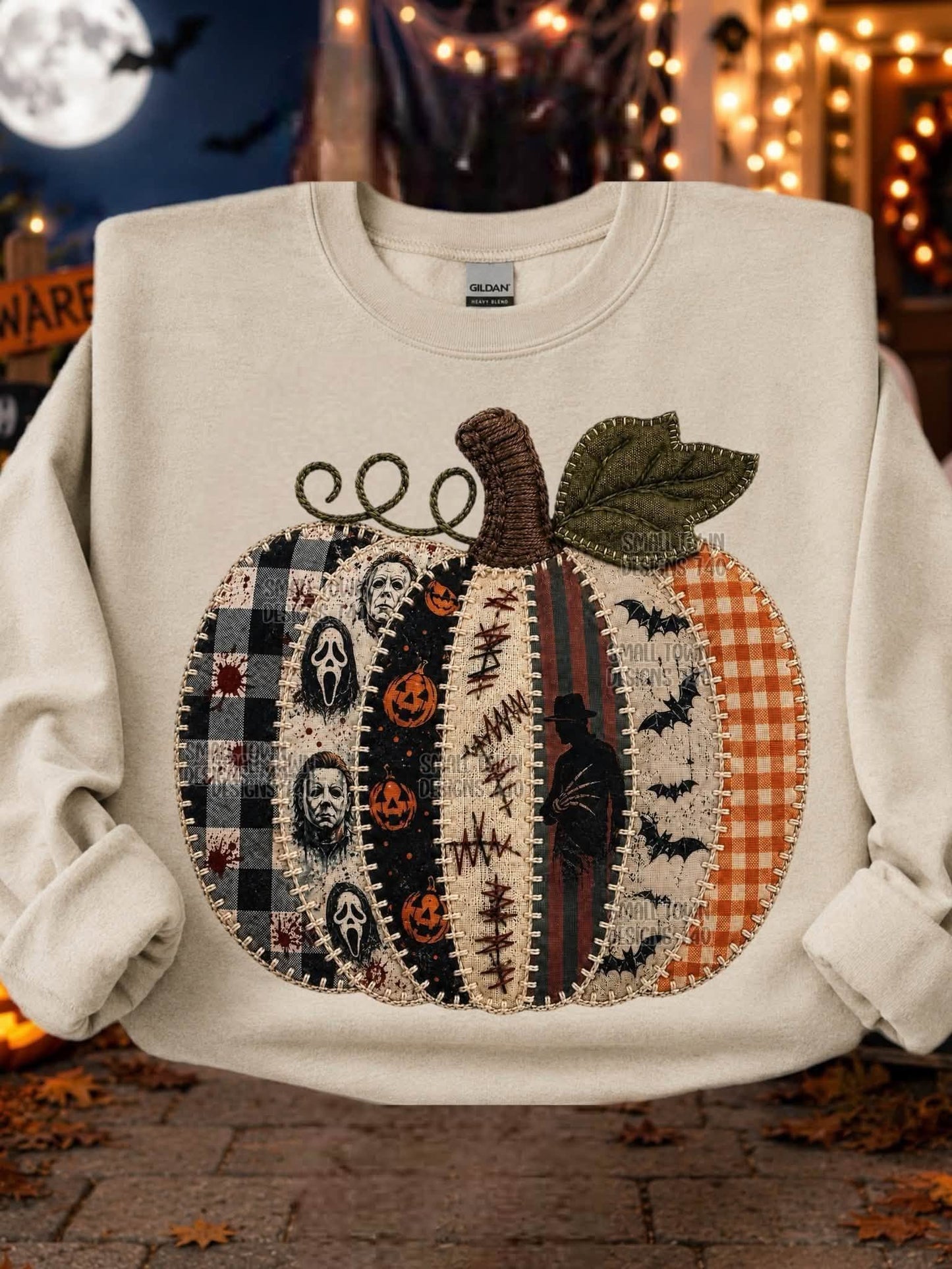STITCHED HORROR PUMPKIN- CREWNECK SWEATSHIRT