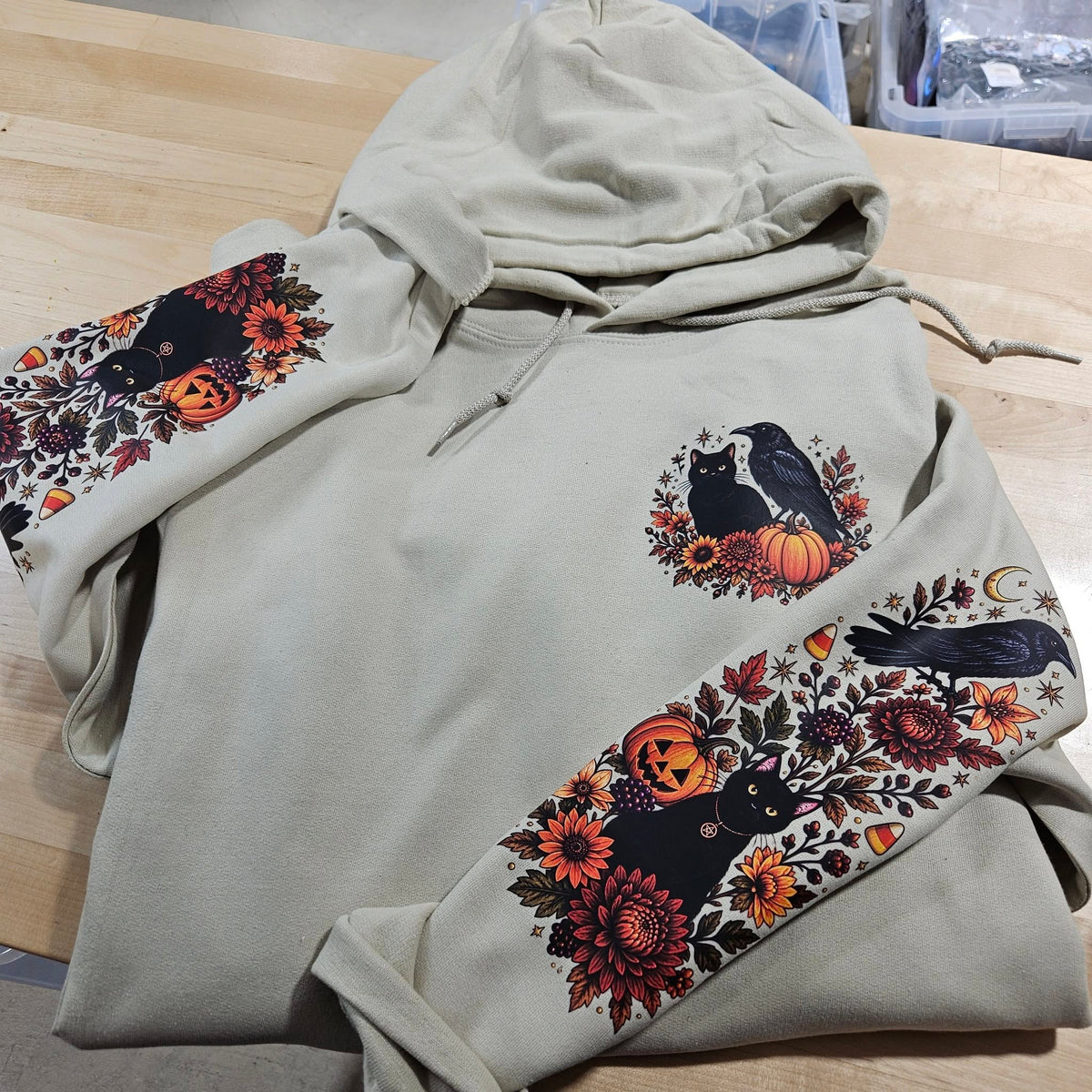 HARVEST MOON HOODED SWEATSHIRT W/ SLEEVE PRINT