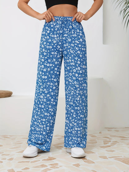 Floral Straight-Leg Pants – High-Waisted Flowy Wide-Leg Pants