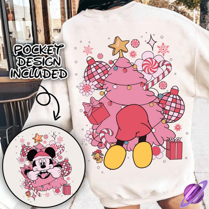 PINK FESTIVE MOUSE SWEATSHIRT W/ POCKET PRINT