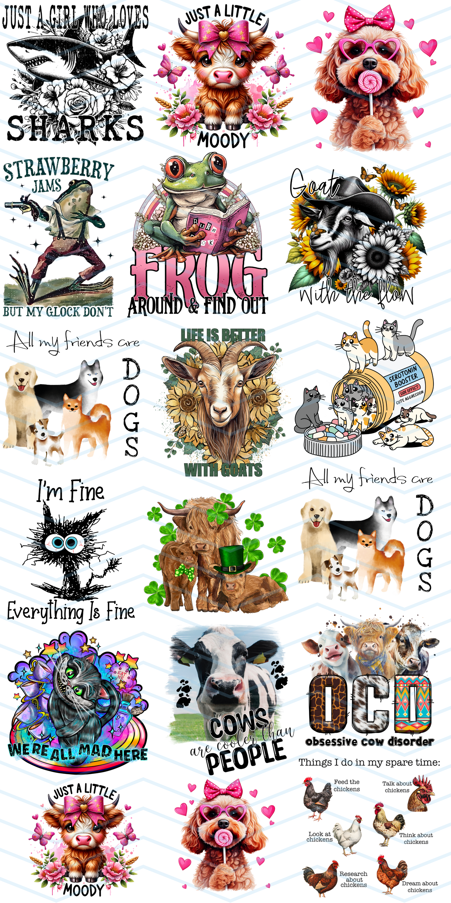 ANIMALS 1 GANGSHEET 36X72 CUSTOM GANG SHEET DTF Heat Transfer