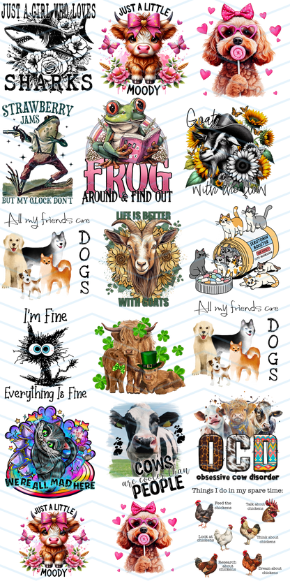 ANIMALS 1 GANGSHEET 36X72 CUSTOM GANG SHEET DTF Heat Transfer