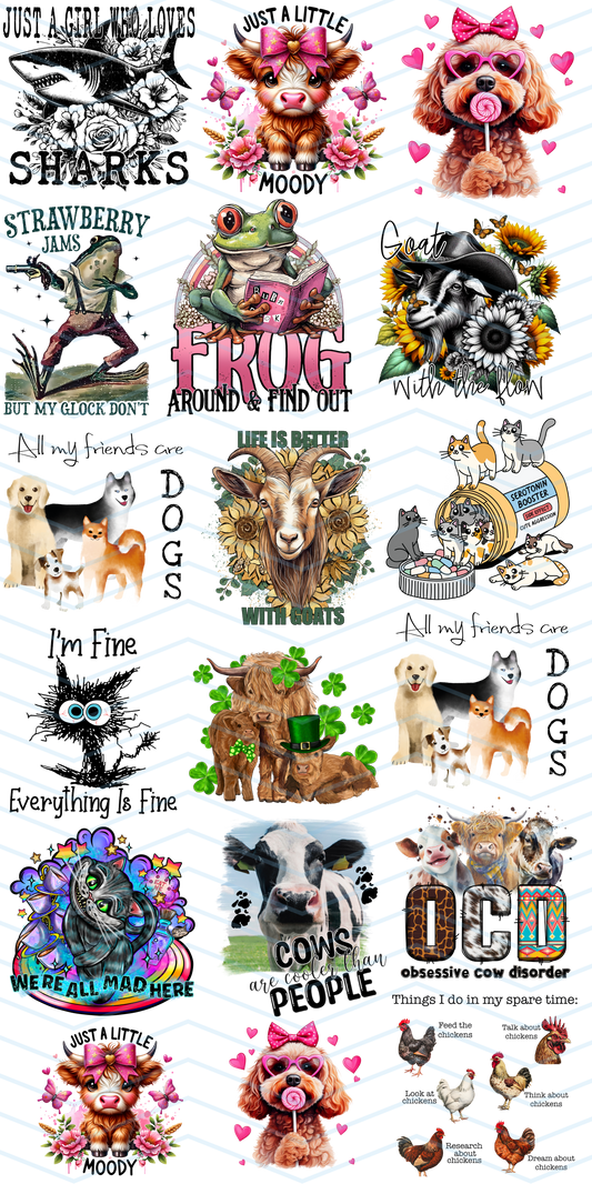 ANIMALS 1 GANGSHEET 36X72 CUSTOM GANG SHEET DTF Heat Transfer