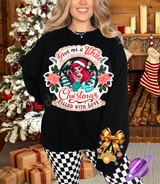 RED MERMAID HOLIDAY- CREWNECK SWEATSHIRT  W/ SLEEVE PRINT