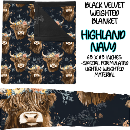 HIGHLAND NAVY - BLACK VELVET WEIGHTED BLANKET ROUND 4 PREORDER CLOSING 10/16