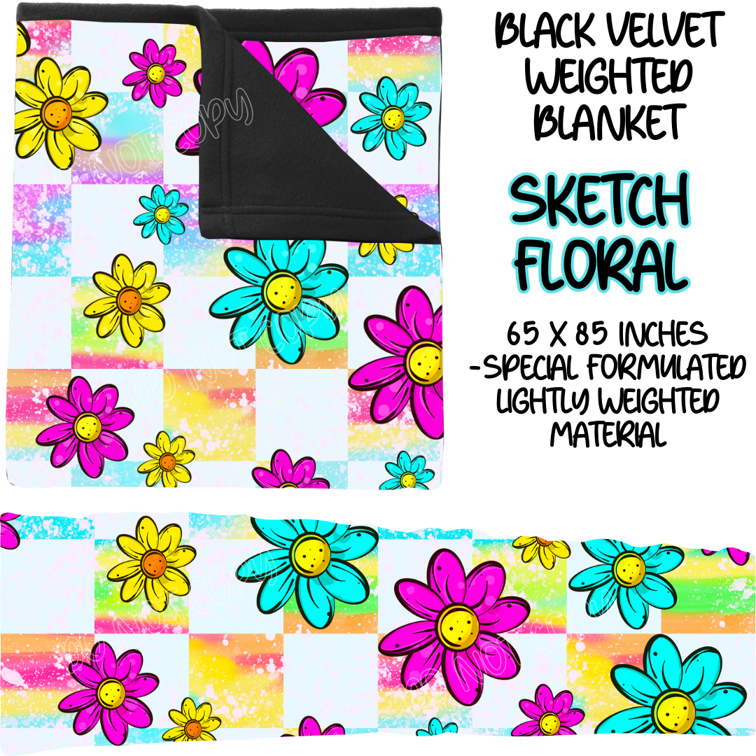 SKETCH FLORAL - BLACK VELVET WEIGHTED BLANKET ROUND 4 PREORDER CLOSING 10/16