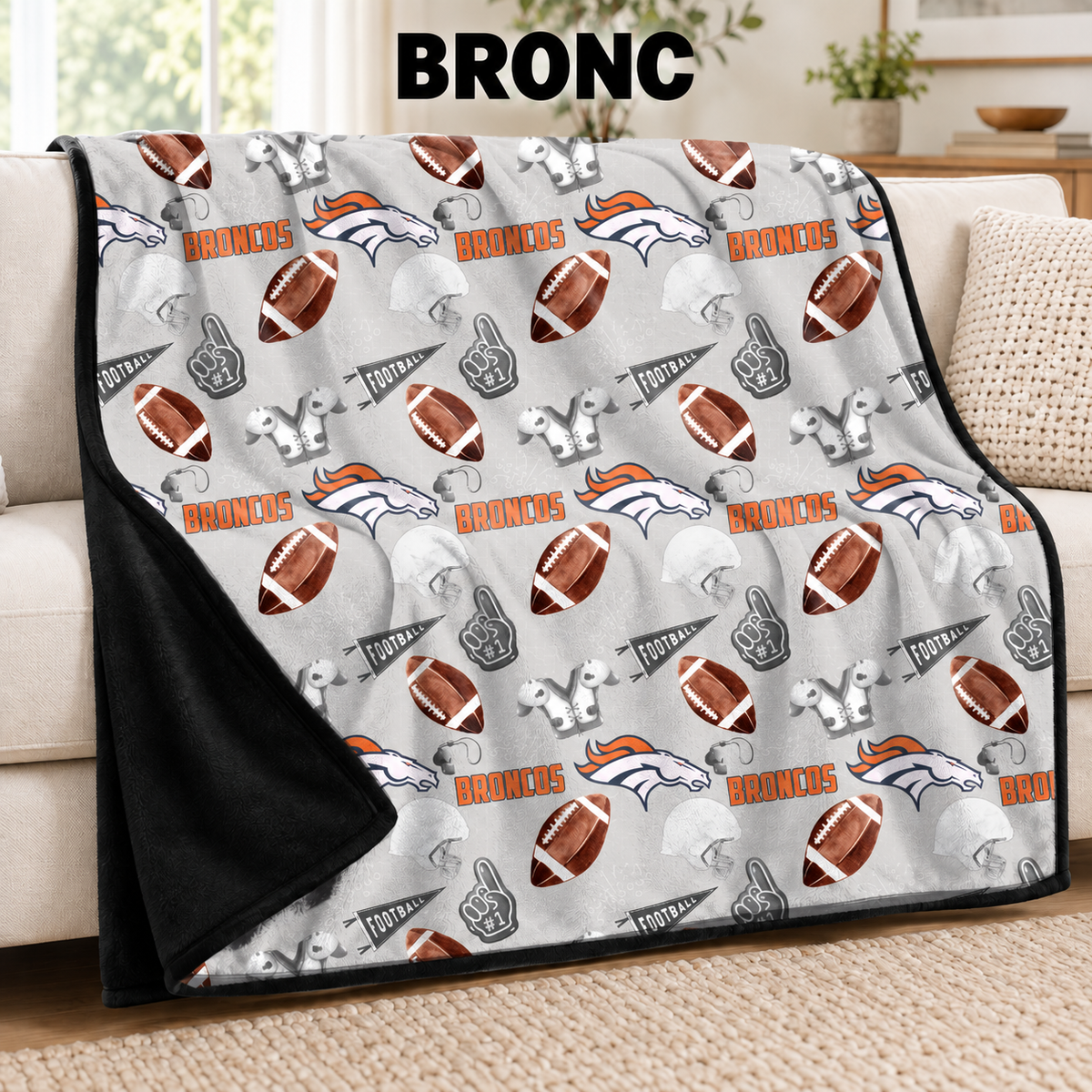 BRONC-FOOTBALL SOFT BLACK THROW-PREORDER CLOSING 9/30