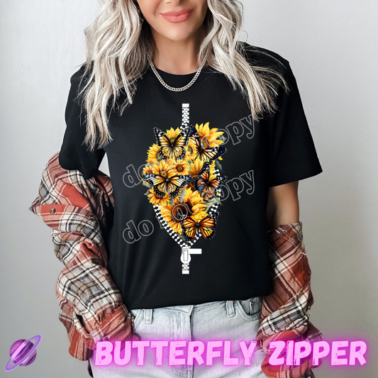 ZIPPER RUN-BUTTERFLY ZIPPER-UNISEX TEE ADULTS/KIDS