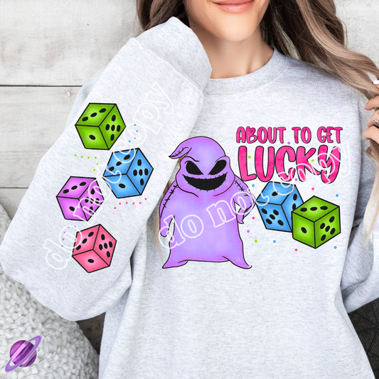 GET LUCKY W/ SLEEVE PRINT CREWNECK SWEATSHIRT