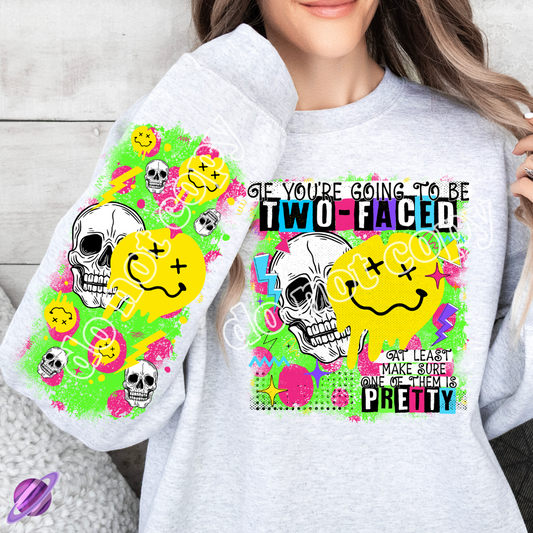 TWO FACED W/ SLEEVE PRINT CREWNECK SWEATSHIRT