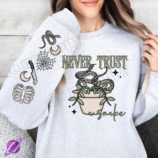 NEVER TRUST SNAKES W/ SLEEVE PRINT CREWNECK SWEATSHIRT