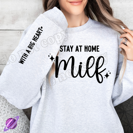 STAY AT HOME MILF W/ SLEEVE PRINT CREWNECK SWEATSHIRT