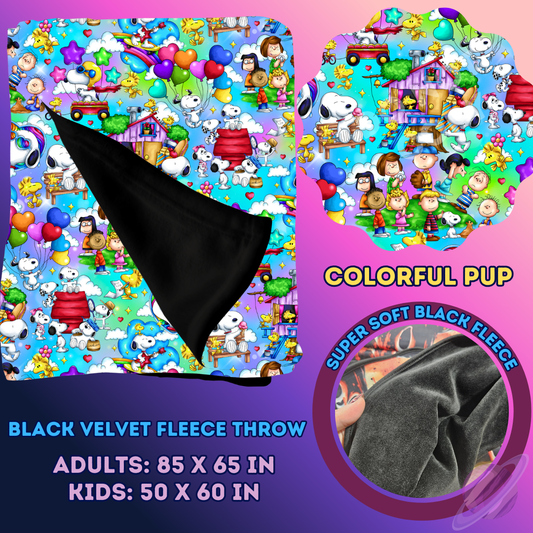 COLORFUL PUP- SOFT BLACK FLEECE THROW 13-PREORDER CLOSING 1/14