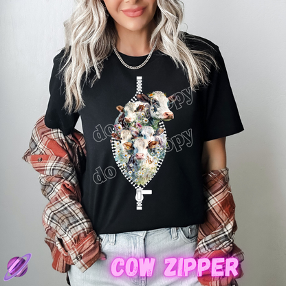 ZIPPER RUN-COW ZIPPER-UNISEX TEE ADULTS/KIDS