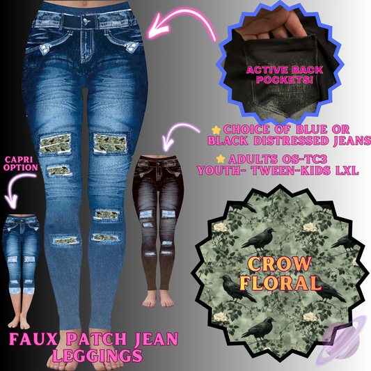 CROW FLORAL-FAUX JEAN LEGGING-PREORDER CLOSING 12/2