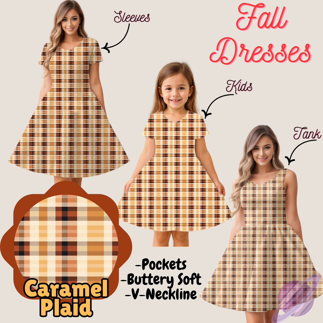 CARAMEL PLAID- FALL DRESS PREORDER- CLOSING 9/12