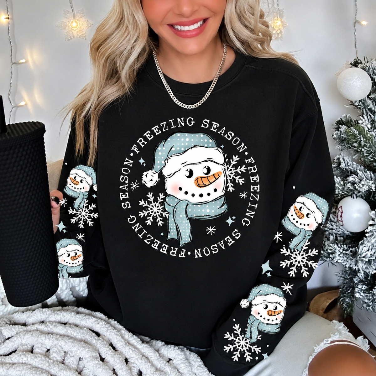 FREEEZING SEASON SNOWMAN SWEATSHIRT W/ SLEEVE PRINT