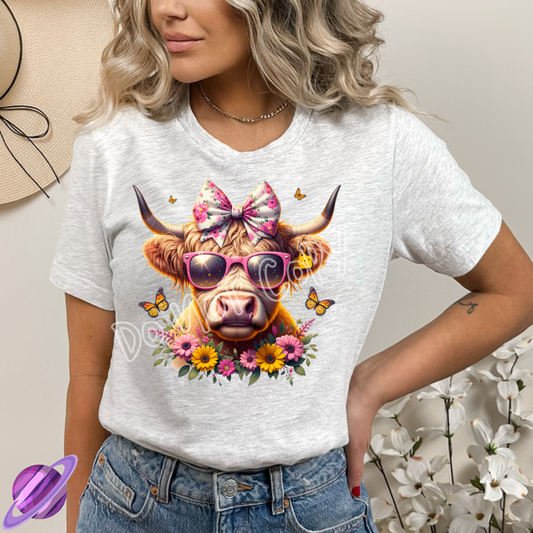 HIGHLAND CUTE COW PINK BOW TEE