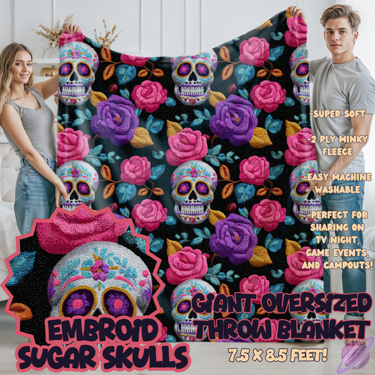 EMBROID SUGAR SKULLS-OVERSIZED THROW 14-PREORDER CLOSING 10/8