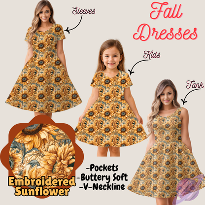 EMBROIDERED SUNFLOWER- FALL DRESS PREORDER- CLOSING 9/12