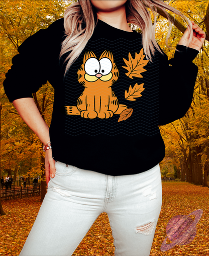 FALLING LEAVES-FALL ORANGE CAT-CREWNECK SWEATSHIRT