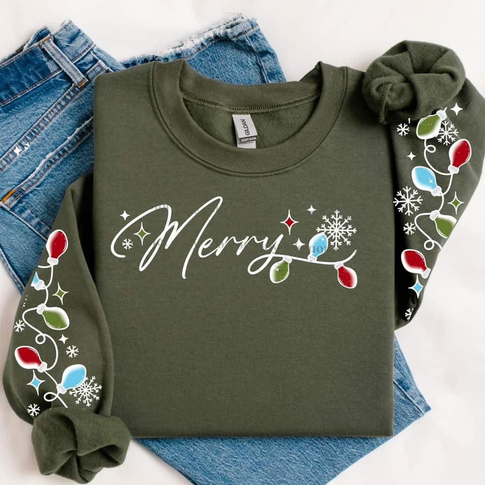 MERRY BULBS SWEATSHIRT W/ SLEEVE PRINT