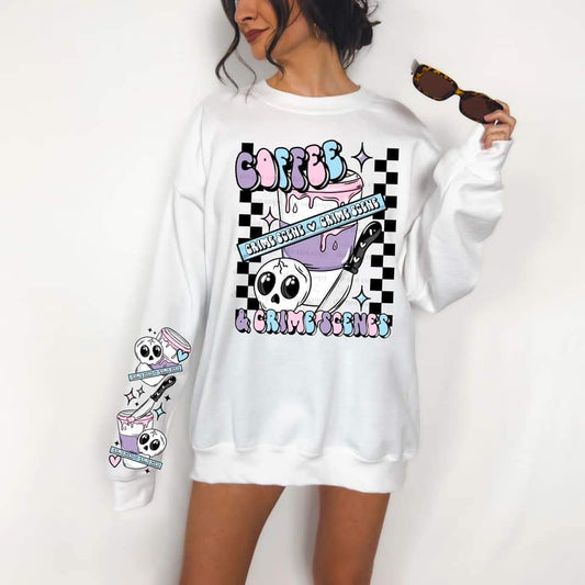 COFFEE CRIME SCENE SWEATSHIRT W/ SLEEVE PRINT