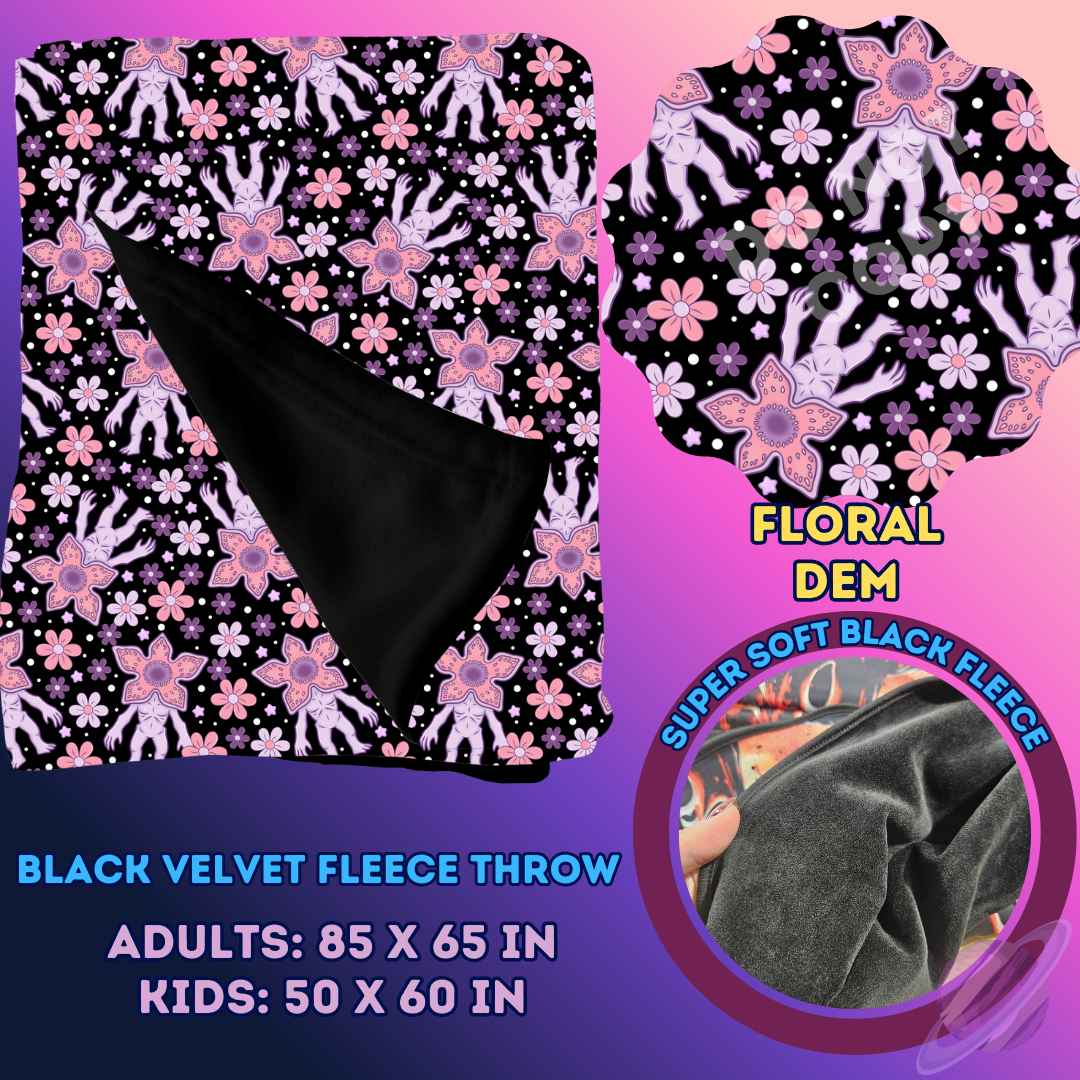 FLORAL DEM- SOFT BLACK FLEECE THROW 13-PREORDER CLOSING 1/14