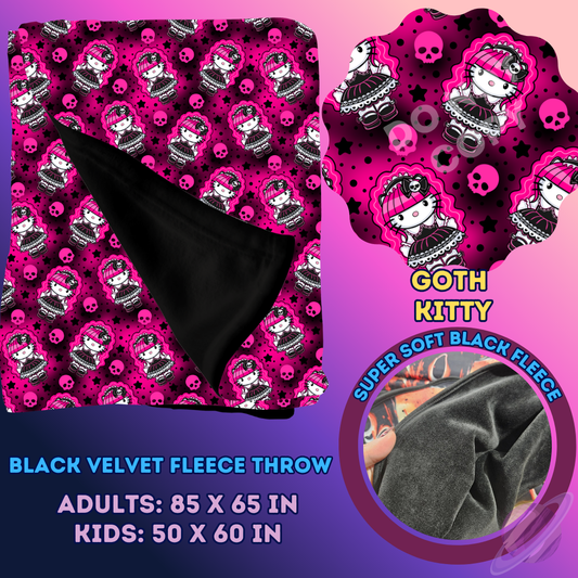 GOTH KITTY- SOFT BLACK FLEECE THROW 13-PREORDER CLOSING 1/14