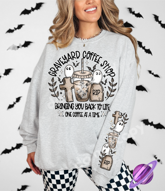 GRAVEYARD COFFEE- CREWNECK SWEATSHIRT  W/ SLEEVE PRINT