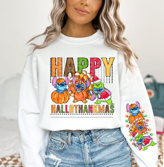 HALLOWTHANKSMAS - ALIEN COSPLAY RUN - CREWNECK SWEATSHIRT  W/ SLEEVE PRINT