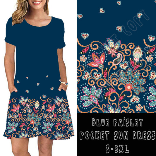 POCKET DRESS SHORT SLEEVE- BLUE PAISLEY