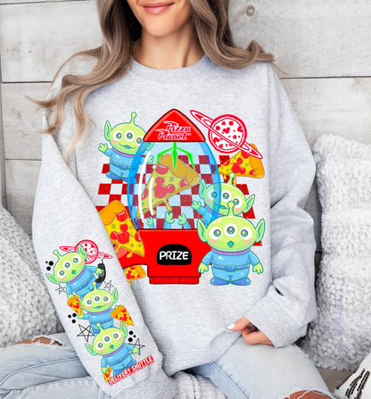 PIZZA ALIEN SWEATSHIRT W/ SLEEVE PRINT