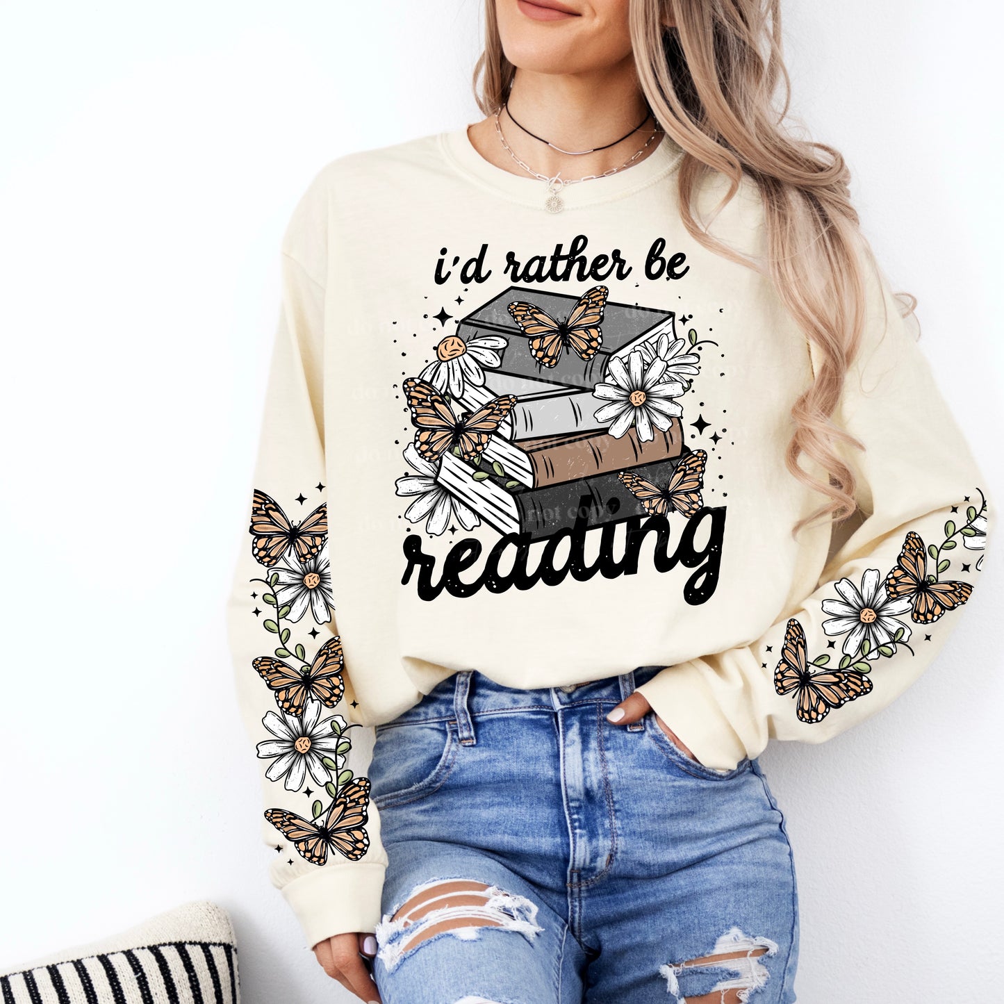 RATHER BE READING SWEATSHIRT W/ SLEEVE PRINT