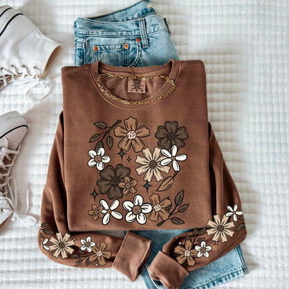NEUTRAL FLORAL SWEATSHIRT W/ SLEEVE PRINT