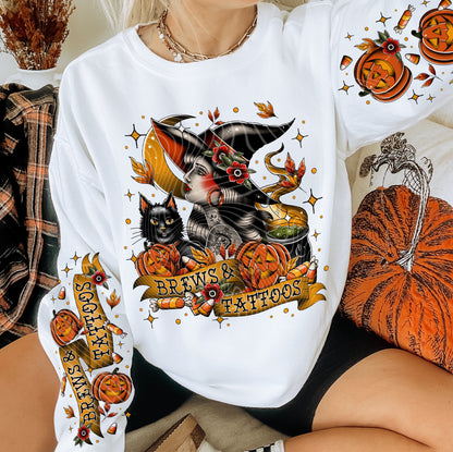 BREWS TATTOOS- CREWNECK SWEATSHIRT  W/ SLEEVE PRINT