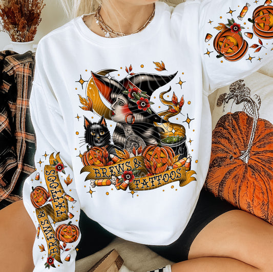 BREWS TATTOOS- CREWNECK SWEATSHIRT  W/ SLEEVE PRINT