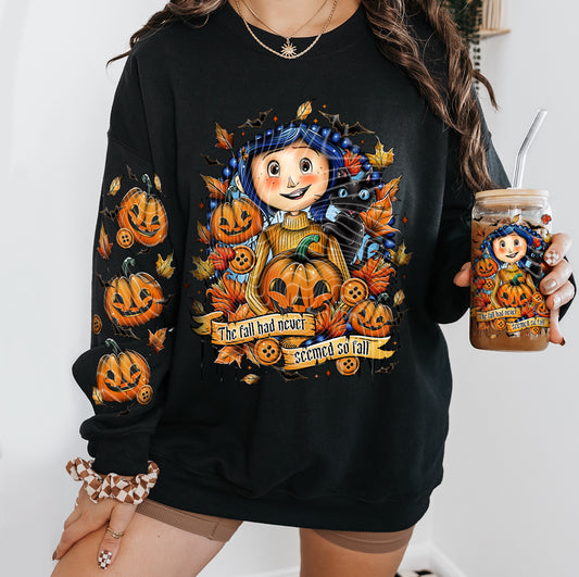 BUTTON EYES- CREWNECK SWEATSHIRT  W/ SLEEVE PRINT