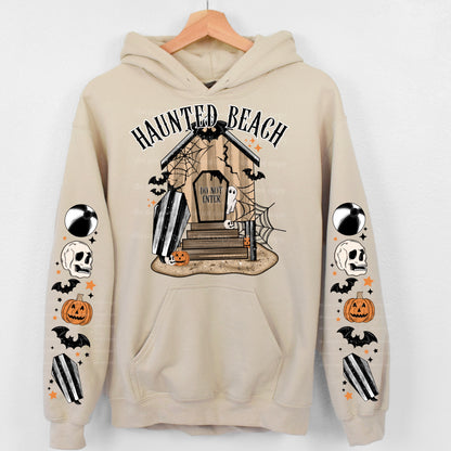 HAUNTED BEACH FRONT & SLEEVE DESIGN HOODIE