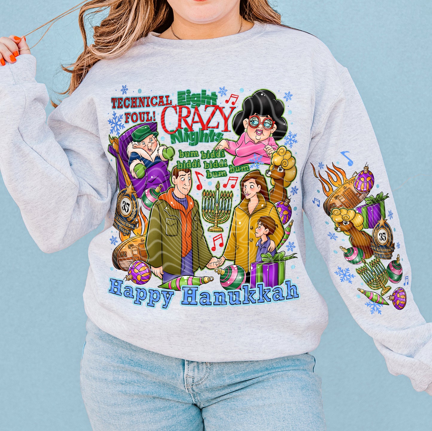 HAPPY HANUKKAH SWEATSHIRT W/ SLEEVE PRINT