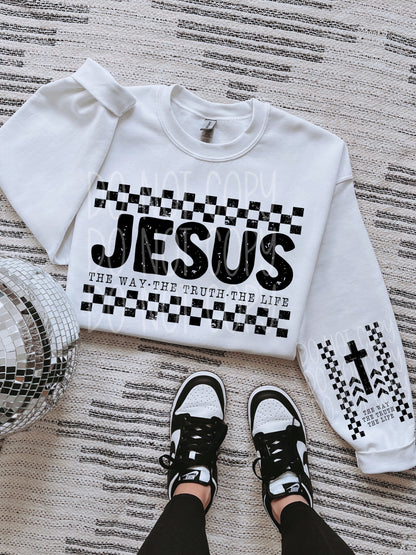 JESUS THE WAY THE TRUTH THE LIFE SWEATSHIRT W/ SLEEVE PRINT