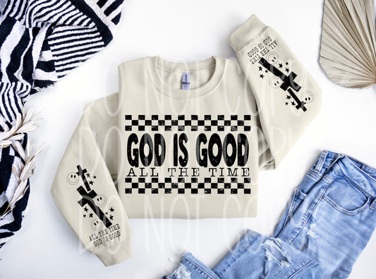 GOD IS GOOD ALL THE TIME SWEATSHIRT W/ SLEEVE PRINT