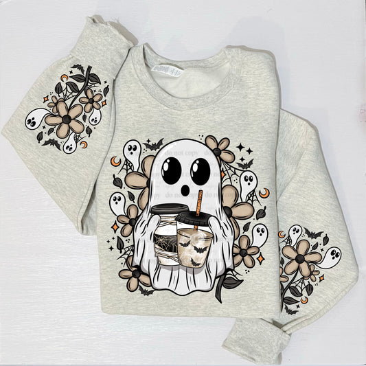 COFFEE GHOST CREWNECK SWEATSHIRT W/ SLEEVE PRINT