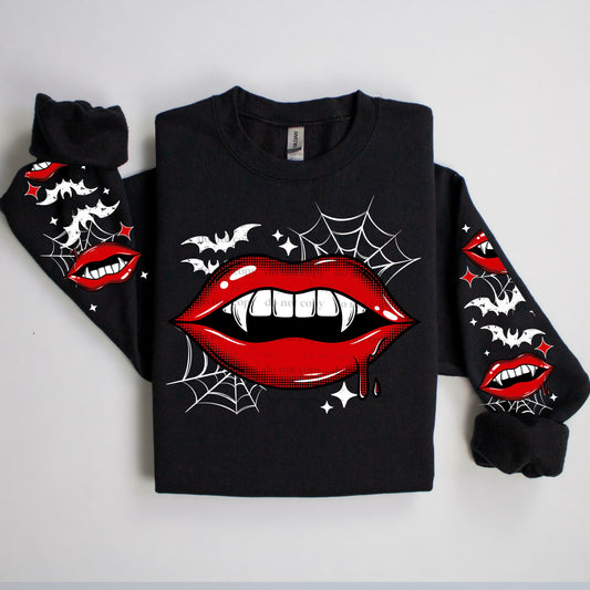 VAMP BITE CREWNECK SWEATSHIRT W/ SLEEVE PRINT