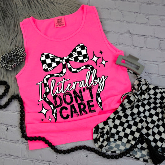 CHECKER BOW LITERALLY DONT CARE TEE