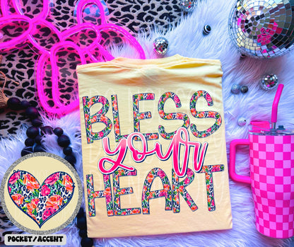 BLESS YOUR HEART- POCKET PRINT DOUBLE SIDED TEE