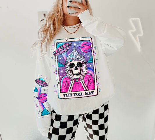 FOIL HAT- FRONT & SLEEVE DESIGN CREWNECK SWEATSHIRT