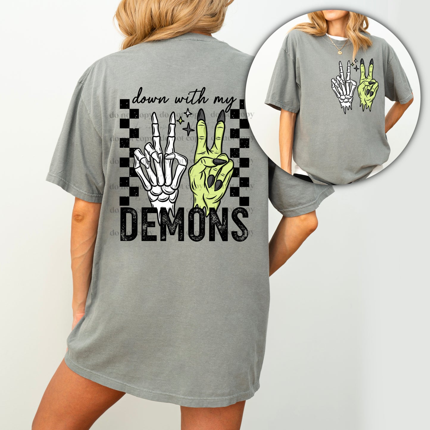 DOWN WITH MY DEMONS POCKET PRINT DOUBLE SIDED TEE