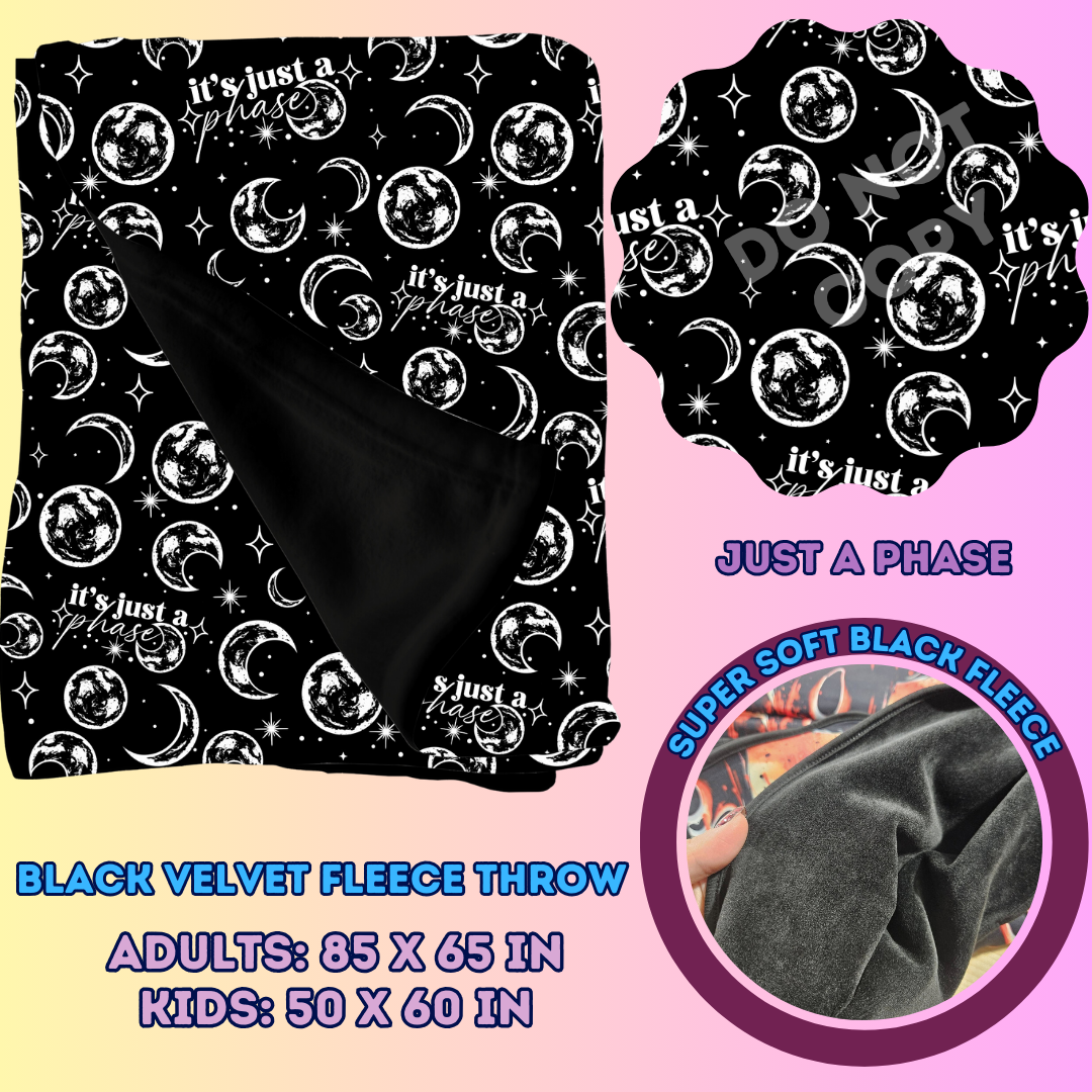 JUST A PHASE - SOFT BLACK FLEECE THROWS 7 - PREORDER CLOSING 1/13